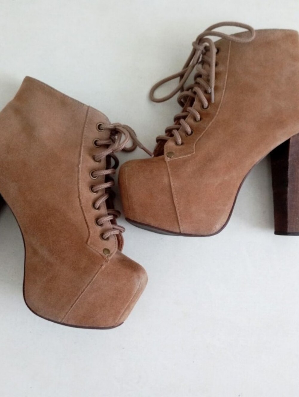 Jeffrey Campbell tan brown suede leather lace-up platform ankle booties - Picture 10 of 14